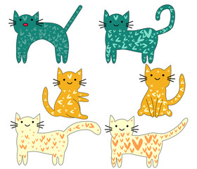 Set of cute cats in simple design for kid's greeting card design, t-shirt print, inspiration poster.