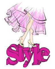 Vector illustration of sexy woman's legs in shoes with high heels. Woman's Legs.