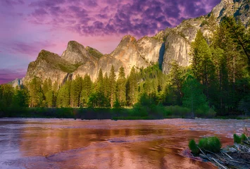 Badkamer foto achterwand Evening in Yosemite valley © Fyle