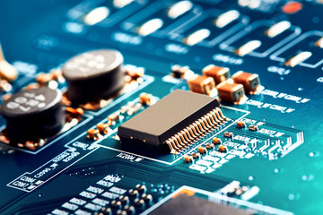 Electronic circuit board close up.