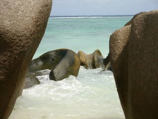 Seychellen Bucht Fels Formation Brandung