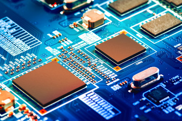 Electronic circuit board close up.