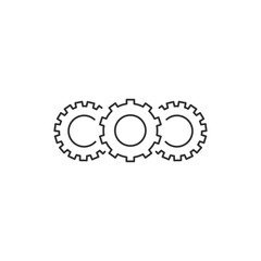Three Cogwheels linear icon. Cogwheel concept symbol design. Thin graphic elements vector illustration, isolated on white background.
