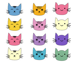Cats, set of cute doodle. Sketch character handmade to Print T-shirts.