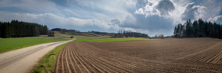 Freshly plowed field in spring in the Waldviertel, Austria