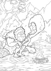 Black and White Cartoon Illustration Educational Activity for Children with Prehistoric Characters Coloring Page