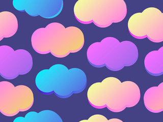 Clouds seamless pattern with purple and blue gradient. Vector illustration