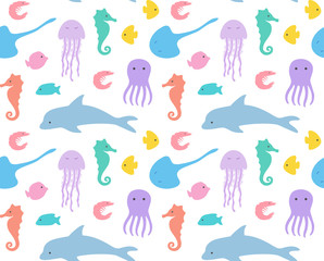 Sea life cute pattern colorful vector