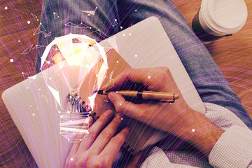 Fototapeta premium Innovative your business. Idea concept icon on writing man's hand background. Multi exposure.