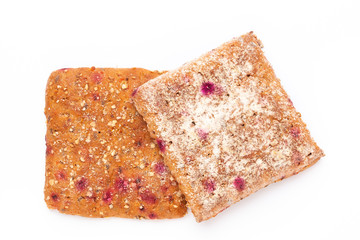 Rye bread slice on a white background.