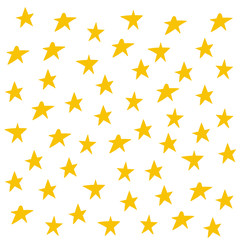 Hand draw yellow stars. Confetti celebration, Falling abstract decoration for anniversary or event, festival decor. Children's print for textiles, wrapping paper. Vector illustration