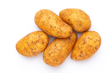 Potatoes isolated on white background. Flat lay. Top view.