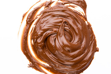 Chocolate cream isolated on white background. Flat lay.