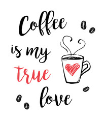 Cute coffee illustration with lettering t-shirt print vector
