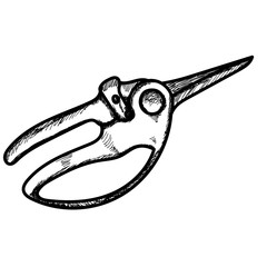 sketch with lines, lopper, garden hedgecutter