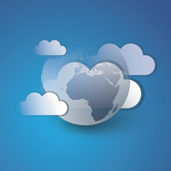 Cloud Computing Design Concept - Digital Connections, Technology Background with Earth Globe and Clouds 