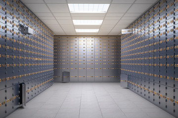 Safe deposit boxes room inside of a bank vault. - obrazy, fototapety, plakaty
