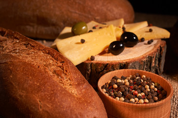 bowl of various pepper peppercorns seeds mix on table rastic style background