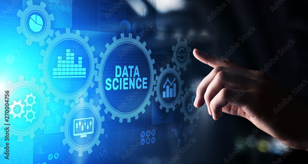 Sticker Big Data science analysis business technology concept on virtual screen.