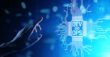 Devops Agile development and optimisation concept on virtual screen.