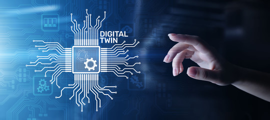 Digital twin business and industrial process modelling. innovation and optimisation. - obrazy, fototapety, plakaty