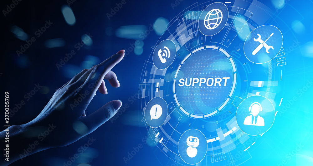 Aufkleber Support button on virtual screen. Customer service and communication concept.