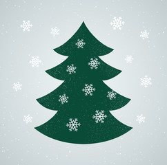 Christmas tree with snowflakes on silver background vector