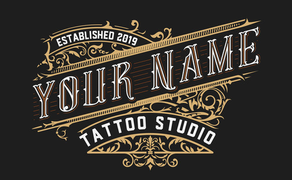 Tattoo Logo Template With Vintage Ornaments. Layered