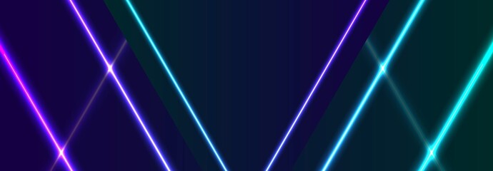 Cyan violet neon lines abstract futuristic banner