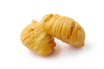 Curry puff coil on white background.(with Clipping Path).