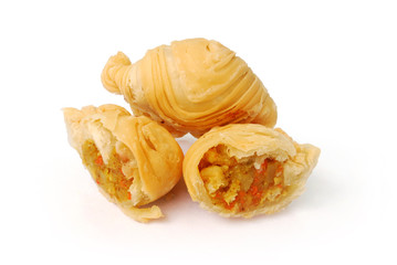Curry puff coil on white background.(with Clipping Path).