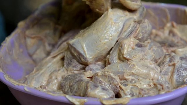 Cooking beef and pork patty for burger. Meat roasted on fire barbecue kebabs on the grill. Grilled burger cutlet beef minced meat patties or frikadeller in a pan. Street food, close up.