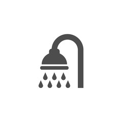 Shower head with water drops black vector sign. Shower, bathroom symbol isolated glyph icon.