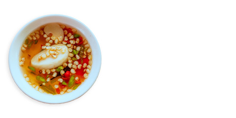 Chile and Fish Sauce and Fish Sauce isolated on white background for business restaurant