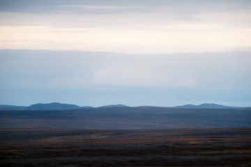 Fototapeta na wymiar Autumn tundra view from helicopter