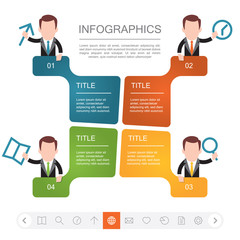 Vector abstract template infographic with icon cartoon figure businessman. Icon set. Isolated on white background.