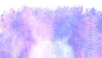 Smeared gentle ink effect violet gradient water color artistic brush painted stain background. Paper textured retro purple abstract watercolor illustration for aquarelle card design, vintage template