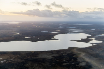Autumn tundra view from helicopter