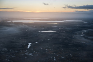 Autumn tundra view from helicopter