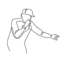 Hip Hop singer continuous line vector illustration