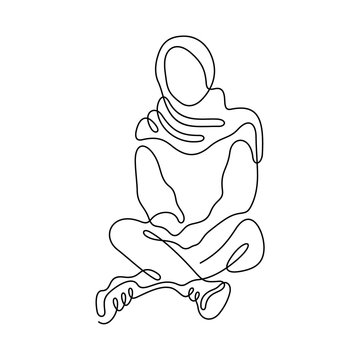 recommend clip art: Muslim woman in hijab continuous line vector illustration
