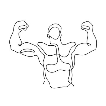 Strong muscle man continuous line vector illustration