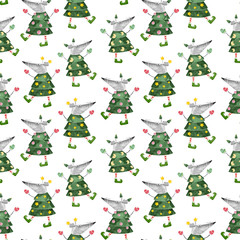 Obraz na płótnie Canvas Seamless pattern of Mice in Christmas tree costume. Chinese New Year of the Rat. Christmas greeting cards collection