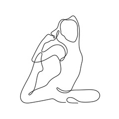 Woman practicing yoga continuous line vector illustration