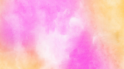Fantasy light red, pink and yellow shades watercolor background. Aquarelle paint paper textured stain canvas element for text design, greeting card, template. Multicolor hand drawn illustration