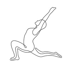Woman doing yoga exercise continuous line vector illustration