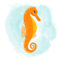 Cute seahorse. Children's book illustration, for printing. Cartoon. - 270008997