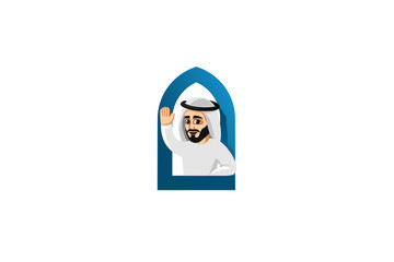 arab man waves his hand, arab man welcomes- vector