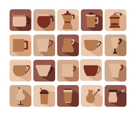 Set of coffee flat icon. vector illustration 