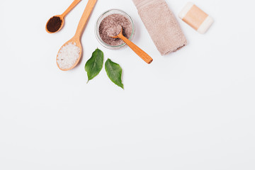 Flat lay composition of natural anti cellulite cosmetic